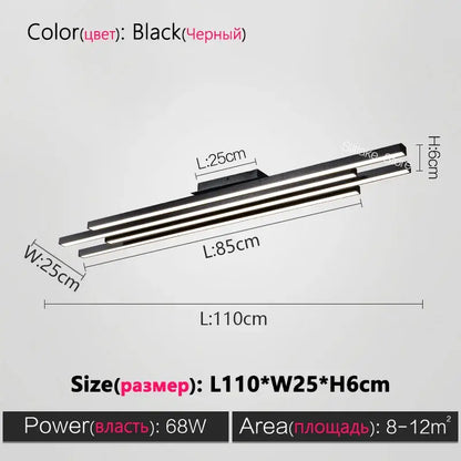 Decorbites black nordic chandelier minimalist led ceiling light with three sleek parallel bars for living room use