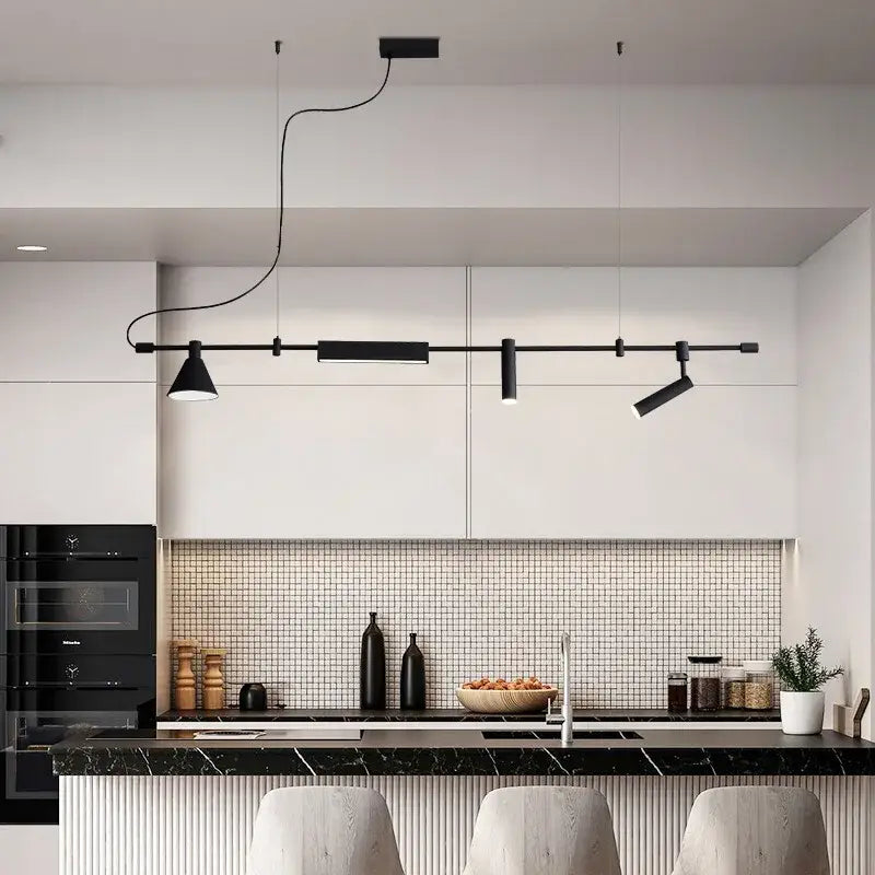 Black nordic designer chandelier with adjustable minimalist track lighting spotlights for modern dining room decorbites light