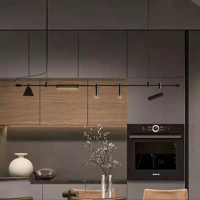 Decorbites black nordic linear pendant light with adjustable fixtures and warm led illumination for dining rooms