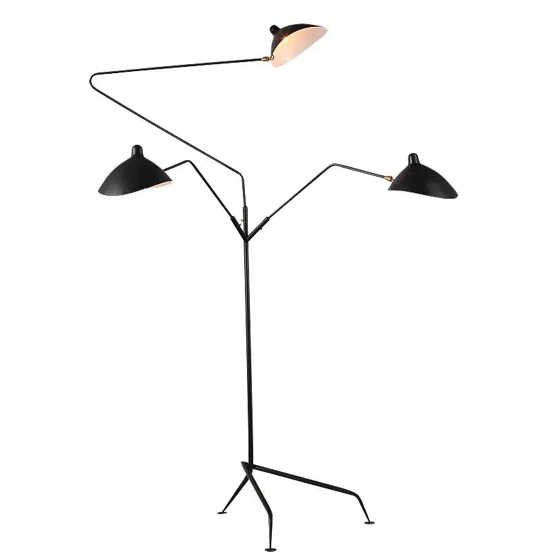 Decorbites black nordic floor lamp with 3 adjustable arms and black brass rotatable cone-shaped modern chandelier shade