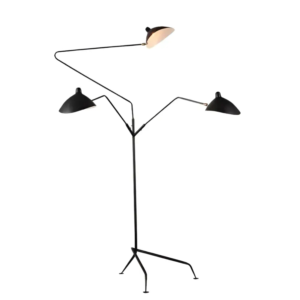 Decorbites black nordic floor lamp with three adjustable arms and black metal conical shades for living room use