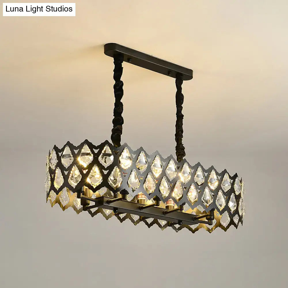 Decorbites black wrought iron island pendant with geometric pattern and clear crystal accents 220v-240v suspension light