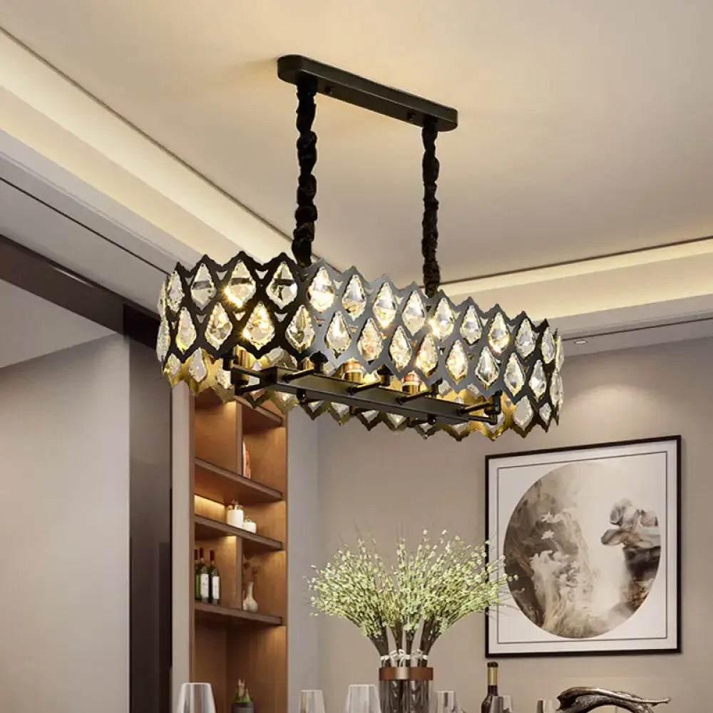 DecorBites black metal island pendant with crystal teardrops and twisted rope chains 220v-240v suspension light