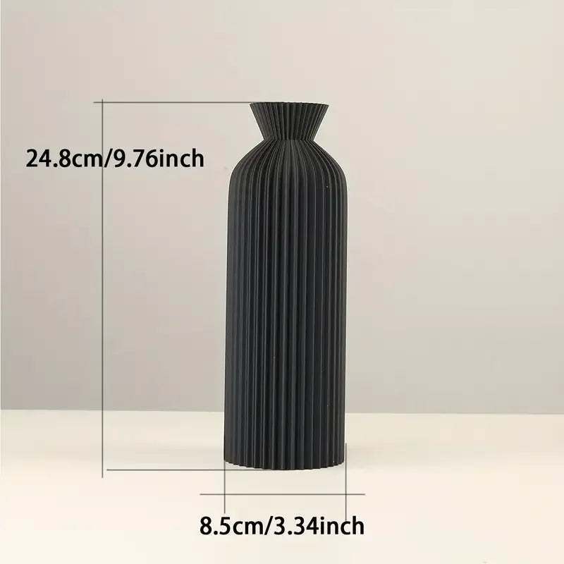 Black Plastic Vase - Stylish Boho Decor Centerpiece - Black-L - Vase