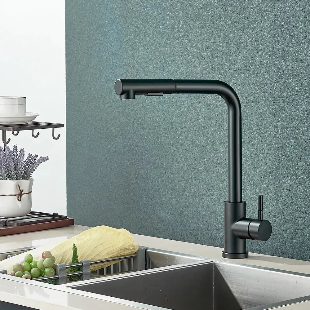 Black matte decorbites black pull kitchen faucet with sleek modern design and dual mode pull-down spout