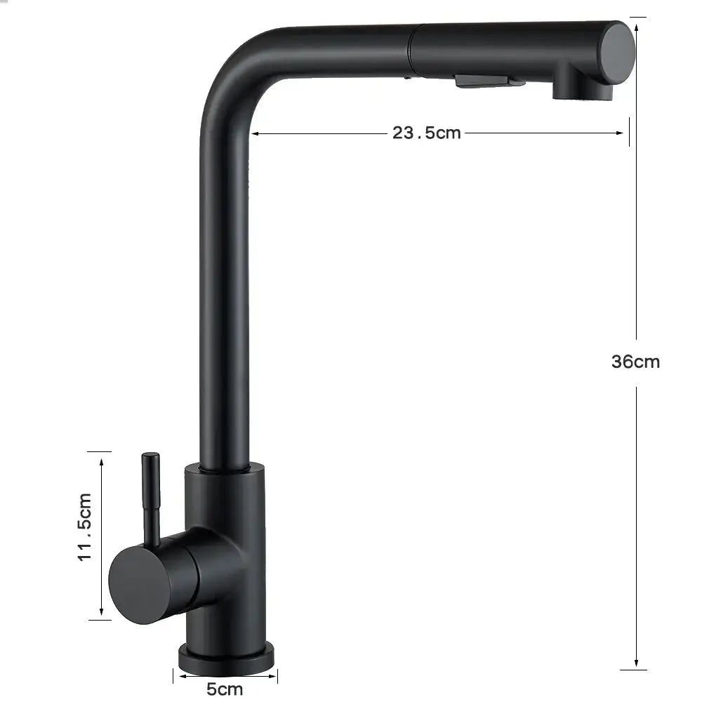 Decorbites black pull kitchen faucet with matte finish and dual mode pull-down spray head in sleek modern design