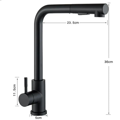 Decorbites black pull kitchen faucet with matte finish and dual mode pull-down spray head in sleek modern design