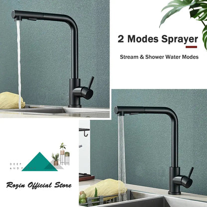 Decorbites black pull kitchen faucet with matte finish and sleek modern dual mode pull down spray head