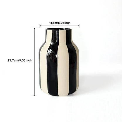 Black & Red Striped Ceramic Vase - Home Decor - Black - Vase