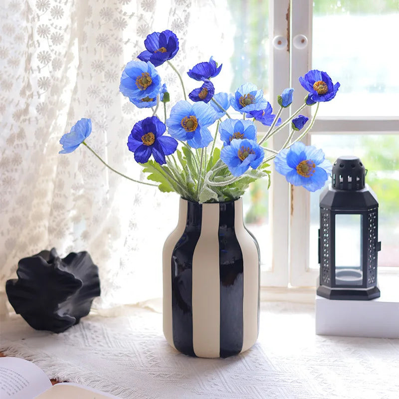 Jarrón de cerámica a rayas negras y rojas - Decoración para el hogar