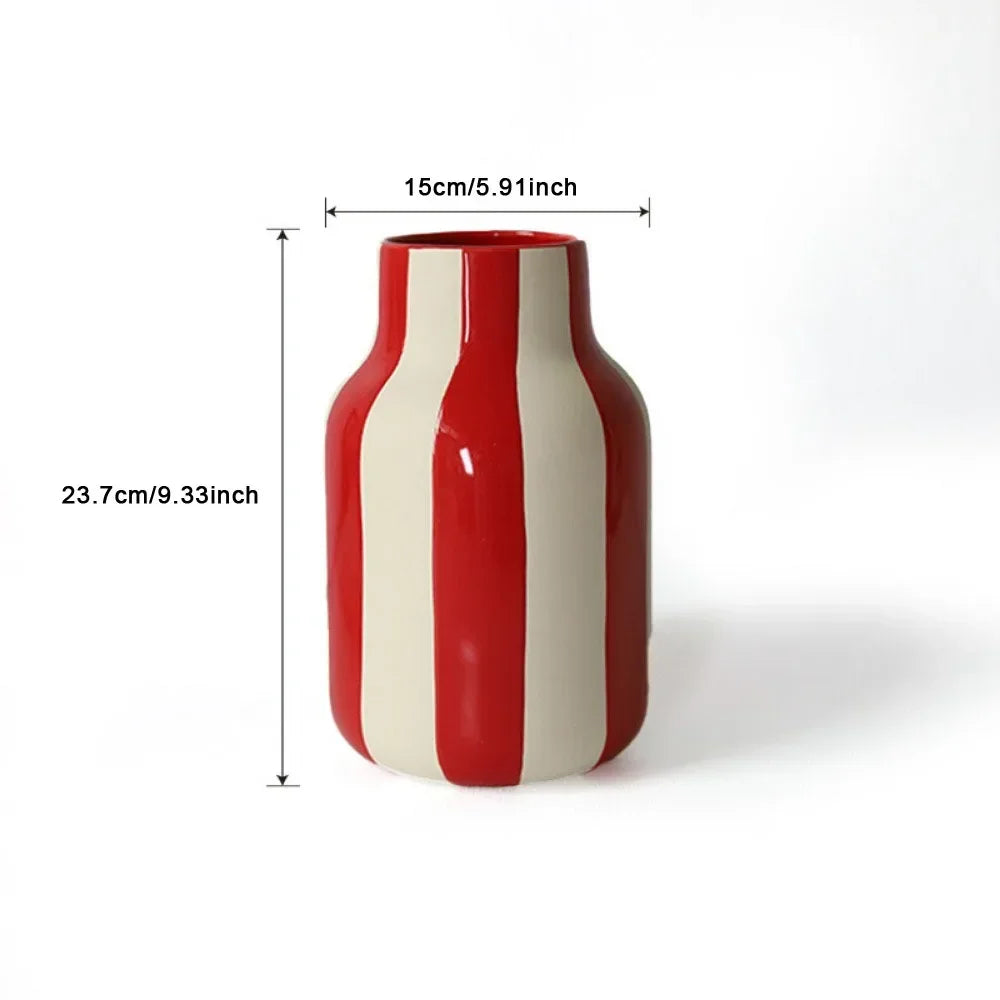 Black & Red Striped Ceramic Vase - Home Decor - red - Vase