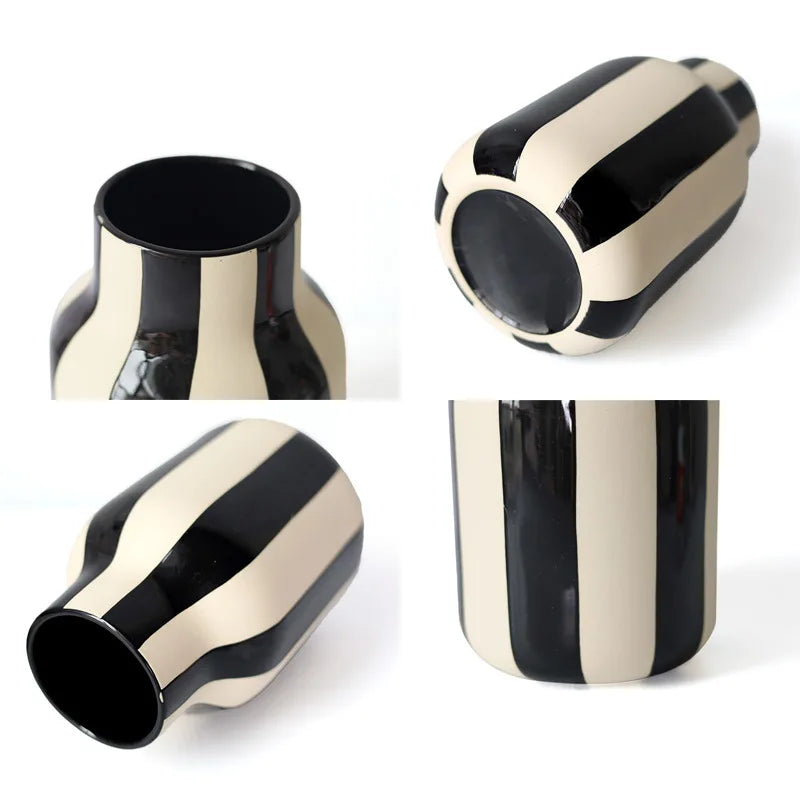 DecorBites™ Black & Red Striped Ceramic Vase - Home Decor