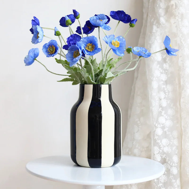 DecorBites™ Black & Red Striped Ceramic Vase - Home Decor