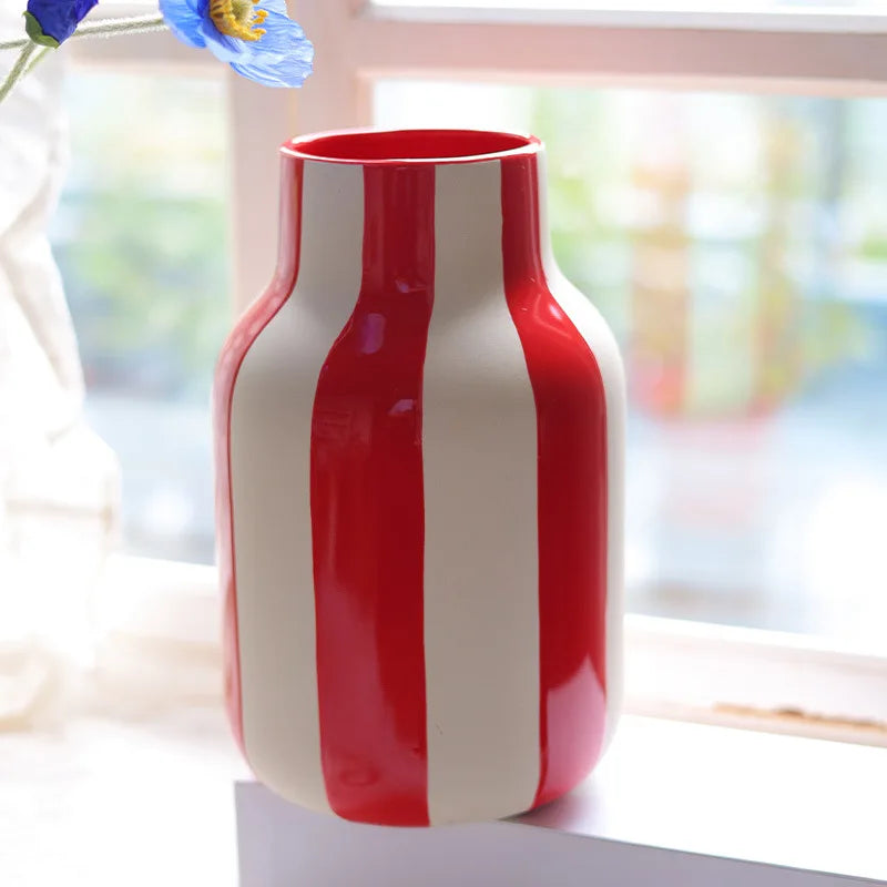 Black & Red Striped Ceramic Vase - Home Decor - Vase