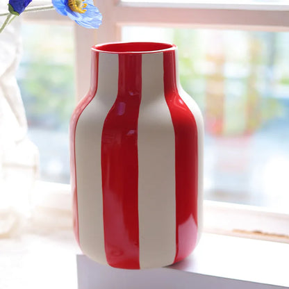 Black & Red Striped Ceramic Vase - Home Decor - Vase