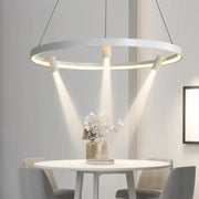 Modern white circular pendant light with three adjustable spotlight arms in decorbites black round combo chandelier style