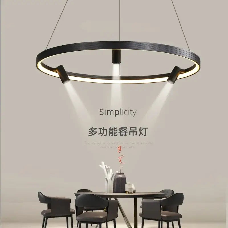 Modern decorbites black round combo chandelier with integrated led ring and adjustable spotlights for living rooms