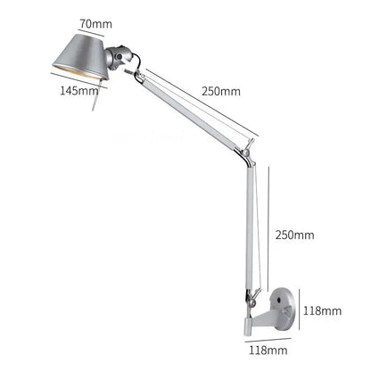 Silver metallic adjustable wall light with articulated arm and conical shade by decorbites black silver rotatable design