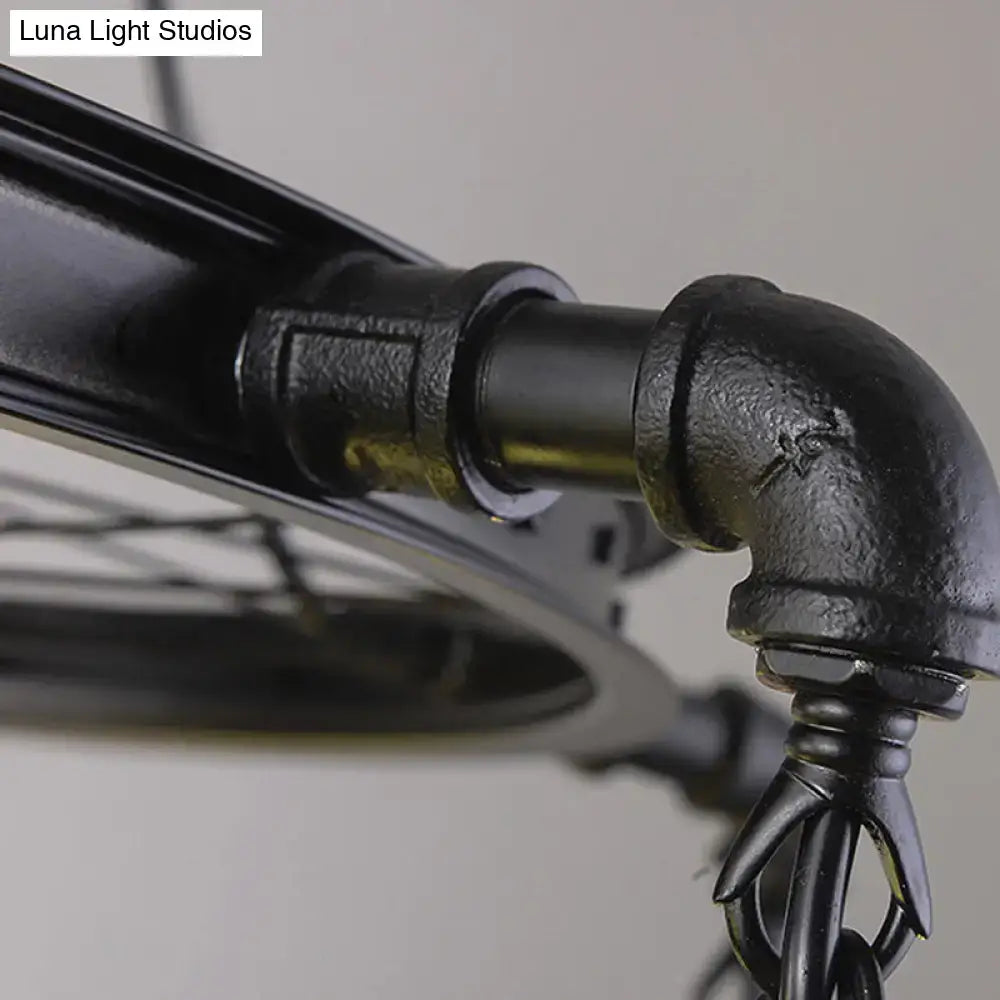 Black wrought iron pipe elbow fitting with matte finish for decorbites™ black stained glass 2-tier chandelier 220v-240v use