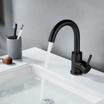 Black stainless steel bathroom faucet decorbites with matte finish curved spout single handle durable y práctico alta calidad