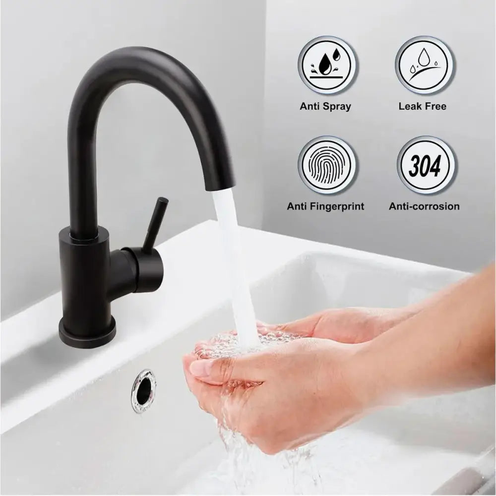 Decorbites™ black stainless steel bathroom faucet with curved spout single handle durable y práctico alta calidad