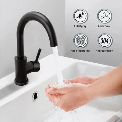 Decorbites™ black stainless steel bathroom faucet with curved spout single handle durable y práctico alta calidad