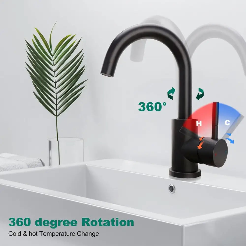 Decorbites™ black stainless steel bathroom faucet with matte finish sleek curved spout and duradero y práctico design