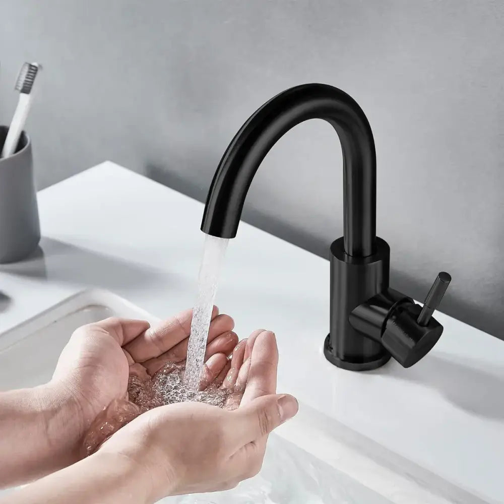 DecorBites™ black stainless steel bathroom faucet with matte finish single handle is alta calidad duradero y práctico