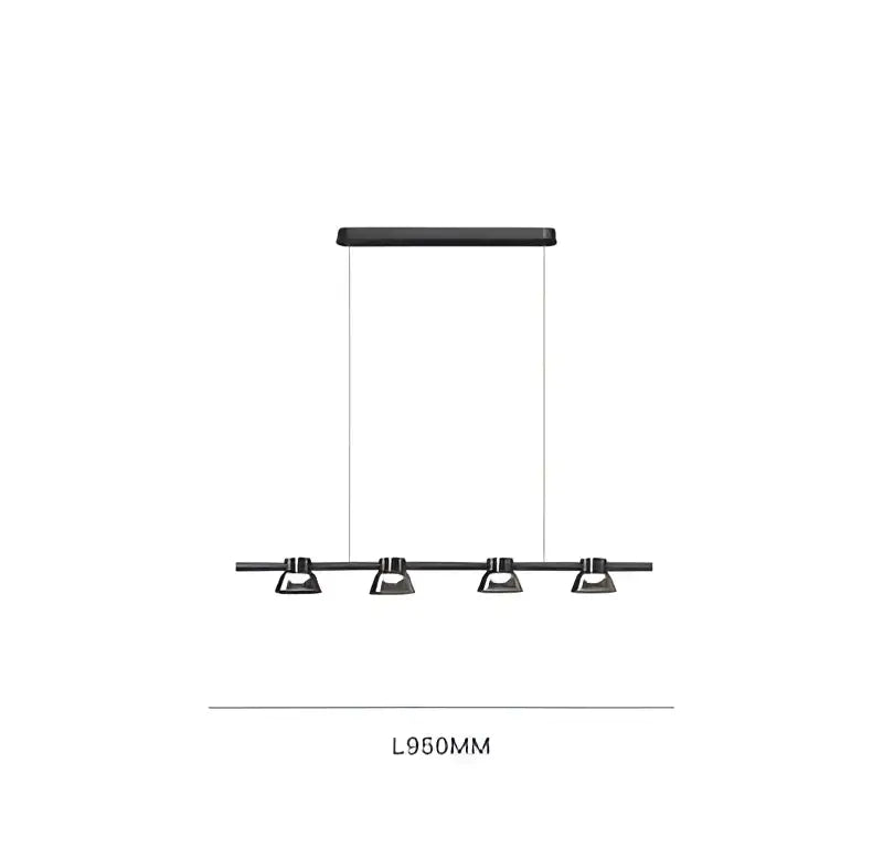 Black linear pendant light with five adjustable spotlights and modern design in decorbites black strip chandelier