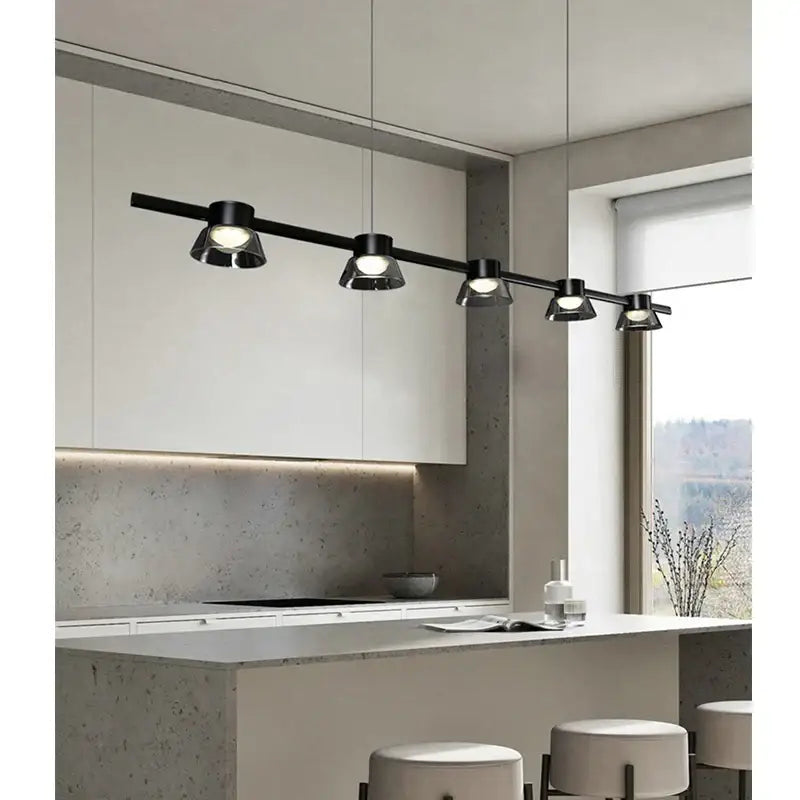 Decorbites black strip chandelier black linear pendant light with four adjustable spotlights for living room use