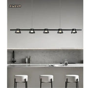 Black metal pendant light with five adjustable cone-shaped heads from decorbites black strip chandelier for living room use