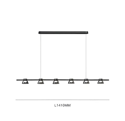 Decorbites black strip chandelier with seven adjustable black linear spotlights in a sleek minimalist design for living rooms