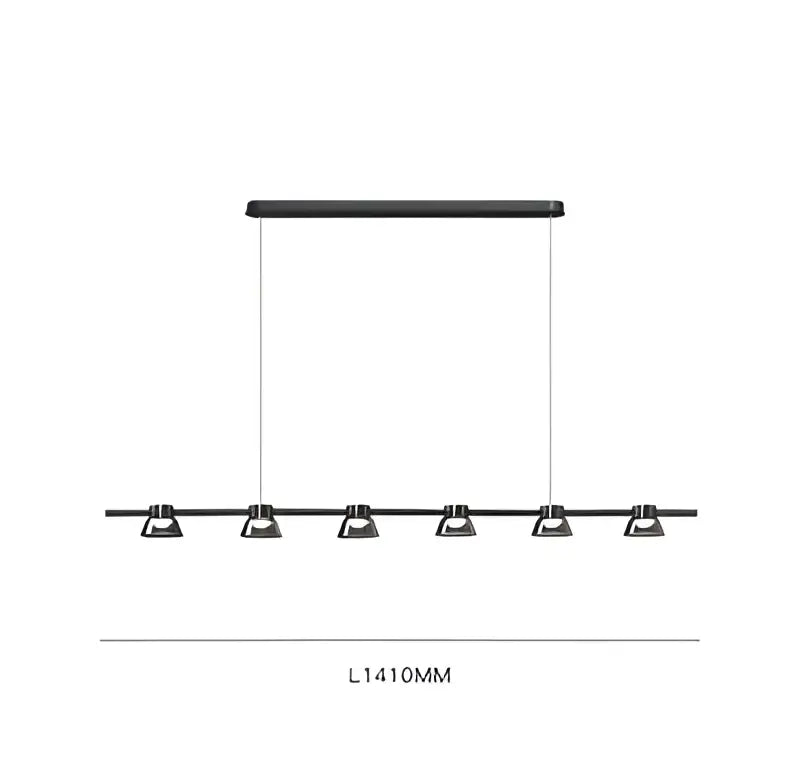 Decorbites black strip chandelier with seven adjustable black linear spotlights in a sleek minimalist design for living rooms
