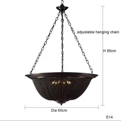 Dark bronze decorbites black tassel ceiling chandelier with woven wire bowl design and adjustable hanging chain for living room