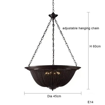 Decorbites black tassel ceiling chandelier in dark bronze with woven wire basket and adjustable hanging chain for living room