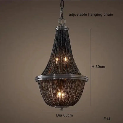 Decorbites black tassel ceiling chandelier with dark metallic chain and tiered cascading design for living room lighting