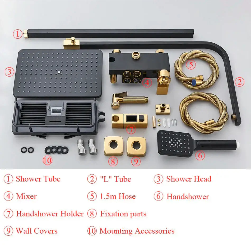Black and gold modern decorbites black thermostatic digital shower faucet set with sleek minimalist design for bathroom