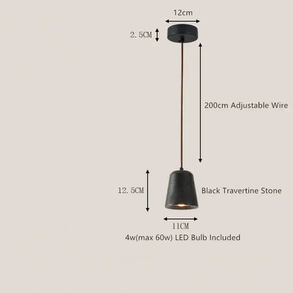 Decorbites black travertine led pendant lamp features a matte finish minimalist design for dining room lighting