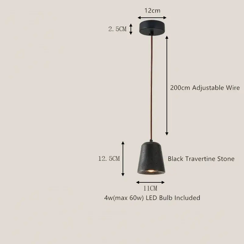 Decorbites black travertine led pendant lamp features a matte finish minimalist design for dining room lighting