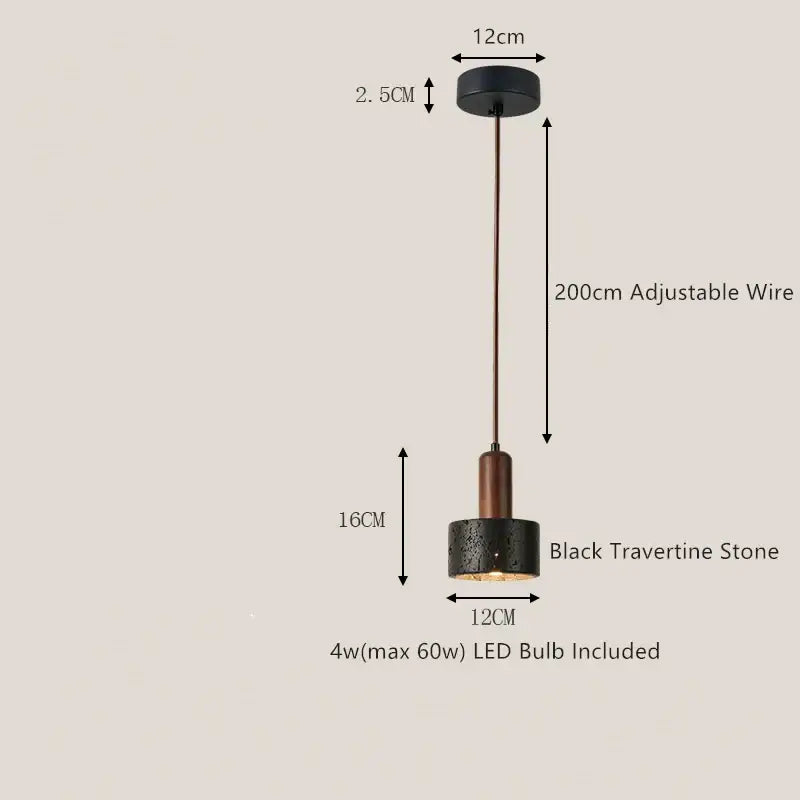 Decorbites black travertine pendant lamp with bronze metal rod and adjustable wire for dining room lighting