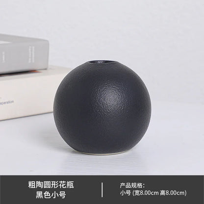 Black & White Ceramic Round Vase - C-S - Vase