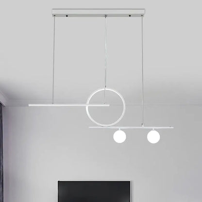 Modern white led suspension light with black metal circle design and spherical bulbs for dining room lighting