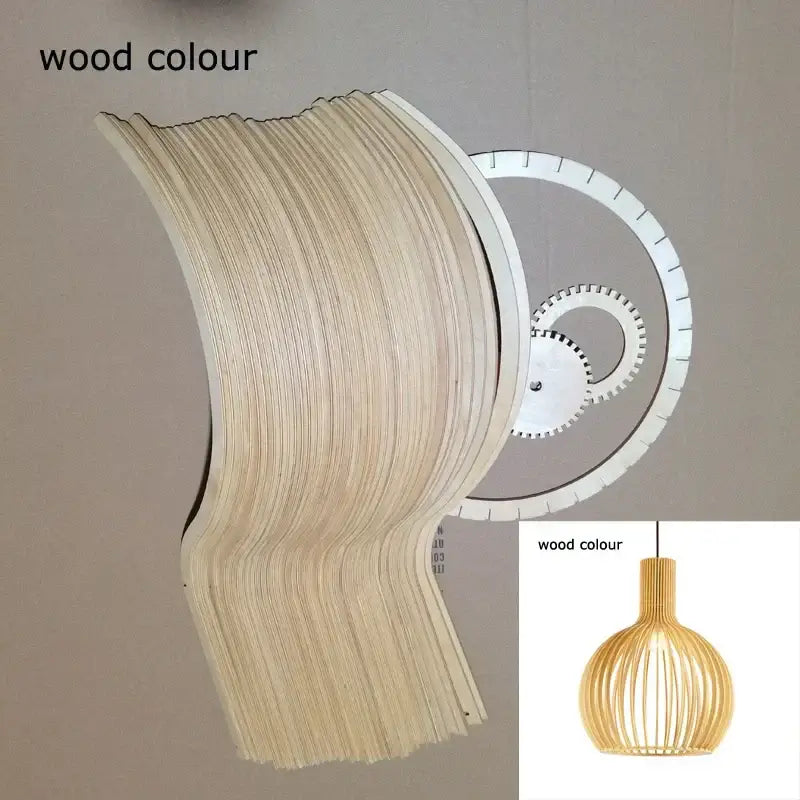 Decorbites black wood cage chandelier featuring a curved ribbed design with circular gear accents for living rooms