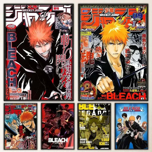 A colorful bleach poster fancy featuring six vibrant manga magazine covers designed as a living room wall sticker