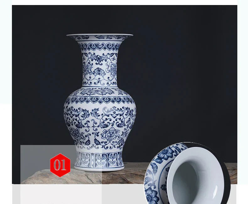DecorBites™ Blue and White Ceramic Vase - Elegant Home Decor