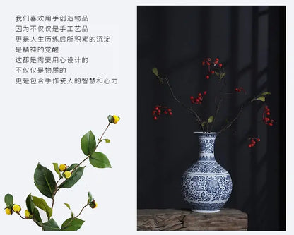 Decorbites™ blue and white ceramic vase with intricate floral patterns slender neck and rounded body elegant home decor