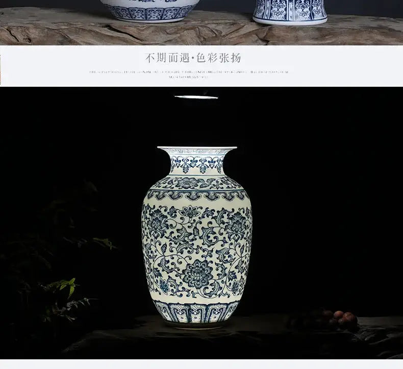 DecorBites™ blue and white ceramic vase with intricate floral patterns for elegant home decor