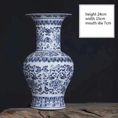 Decorbites™ blue and white ceramic vase with intricate floral patterns for elegant home decor and white ceramic vase display