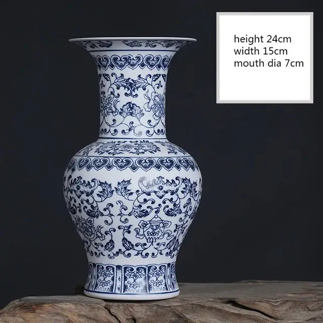 Decorbites™ blue and white ceramic vase with intricate floral patterns for elegant home decor and white ceramic vase display