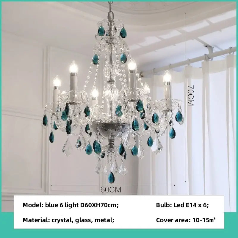Elegant decorbites blue crystal chandelier with teal teardrop accents and clear glass beads for living room lighting